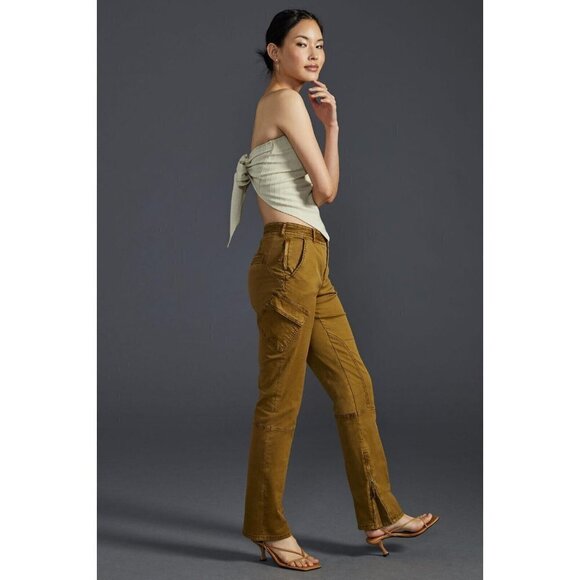 NWT Anthropologie Pilcro Y2K Low-Rise Slim Pants 31 $160 Gold Ankle Zippers - Picture 1 of 11